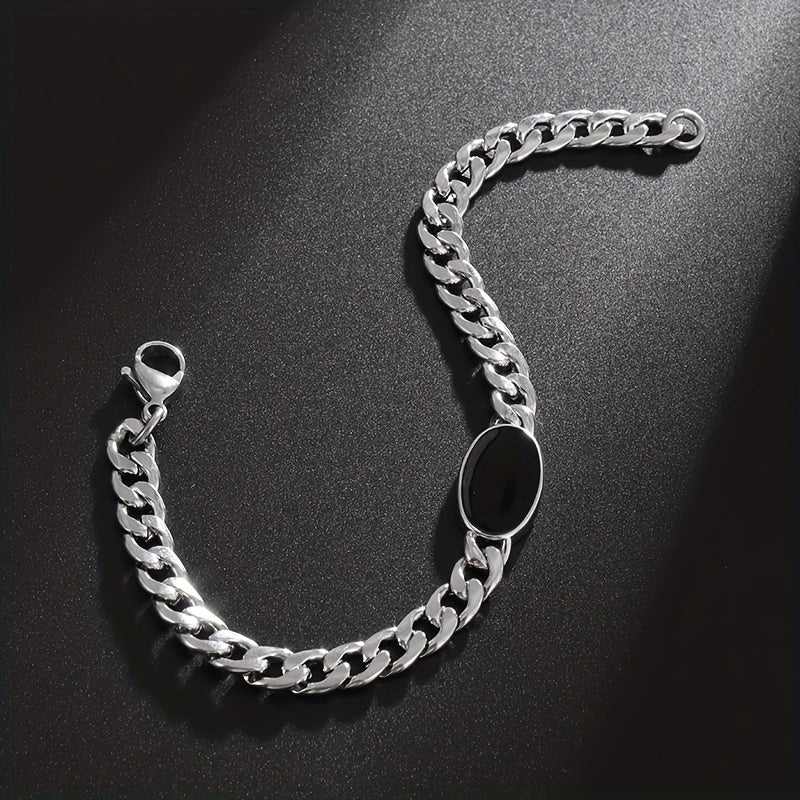 Fashion Classic Trend Cuban Chain Black Oval Charm Bracelet