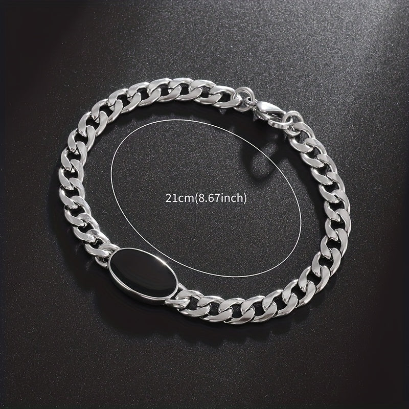 Fashion Classic Trend Cuban Chain Black Oval Charm Bracelet