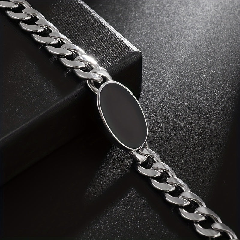 Fashion Classic Trend Cuban Chain Black Oval Charm Bracelet