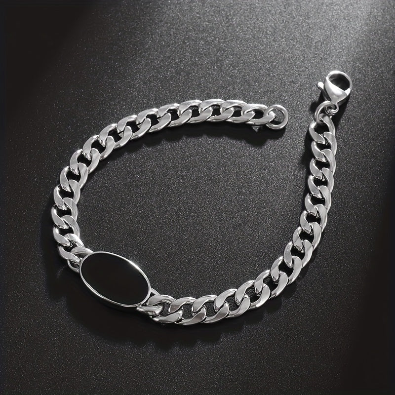 Fashion Classic Trend Cuban Chain Black Oval Charm Bracelet