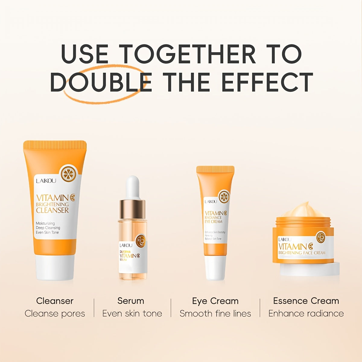 Vitamin C Skincare Gift Set - 4pcs Hydrating & Moisturizing Facial Care Kit with Hyaluronic Acid, Alcohol-Free for All Skin Types