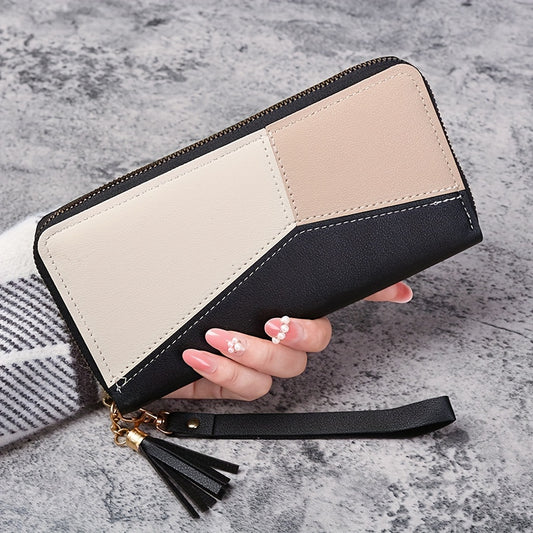 Women's Fashion Long Wallet, Korean Style Clutch Bag with Contrast Color Stitching