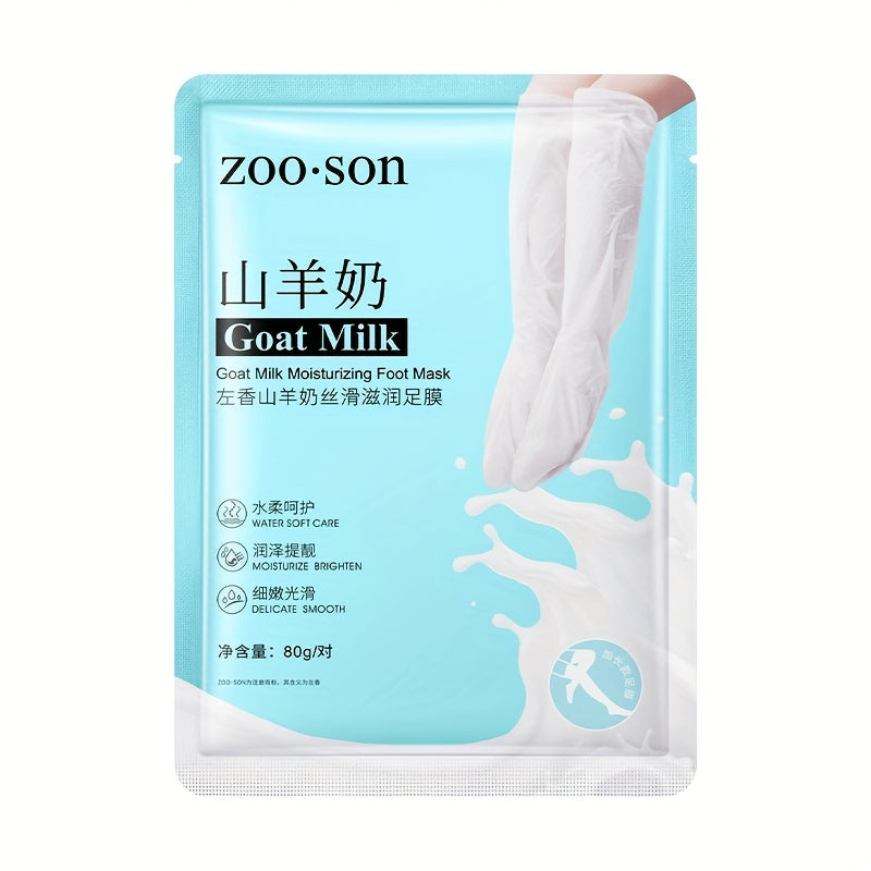 Goat Milk Extra-Long Foot Masks - 1 Pair, Aloe Scented, Moisturizing & Hydrating, Latex-Free for Soft Feet and Leg Care