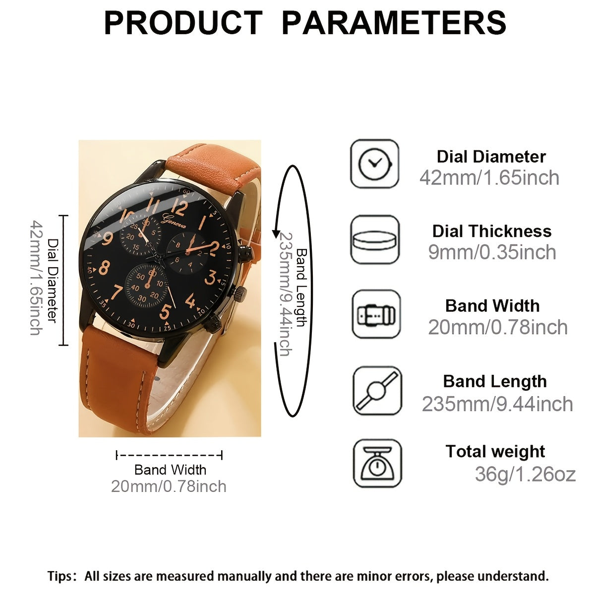 Men Watch 2pcs/Set Men's Casual Quartz Wristwatch with Khaki Faux Leather Strap And Faux Leather Bracelet Watch