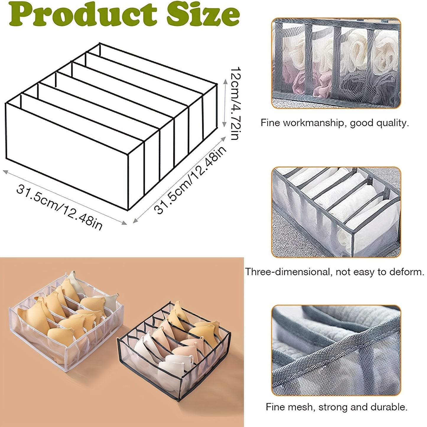 6-Compartment Bra & Underwear Organizer - Foldable Drawer Divider for Closet Storage