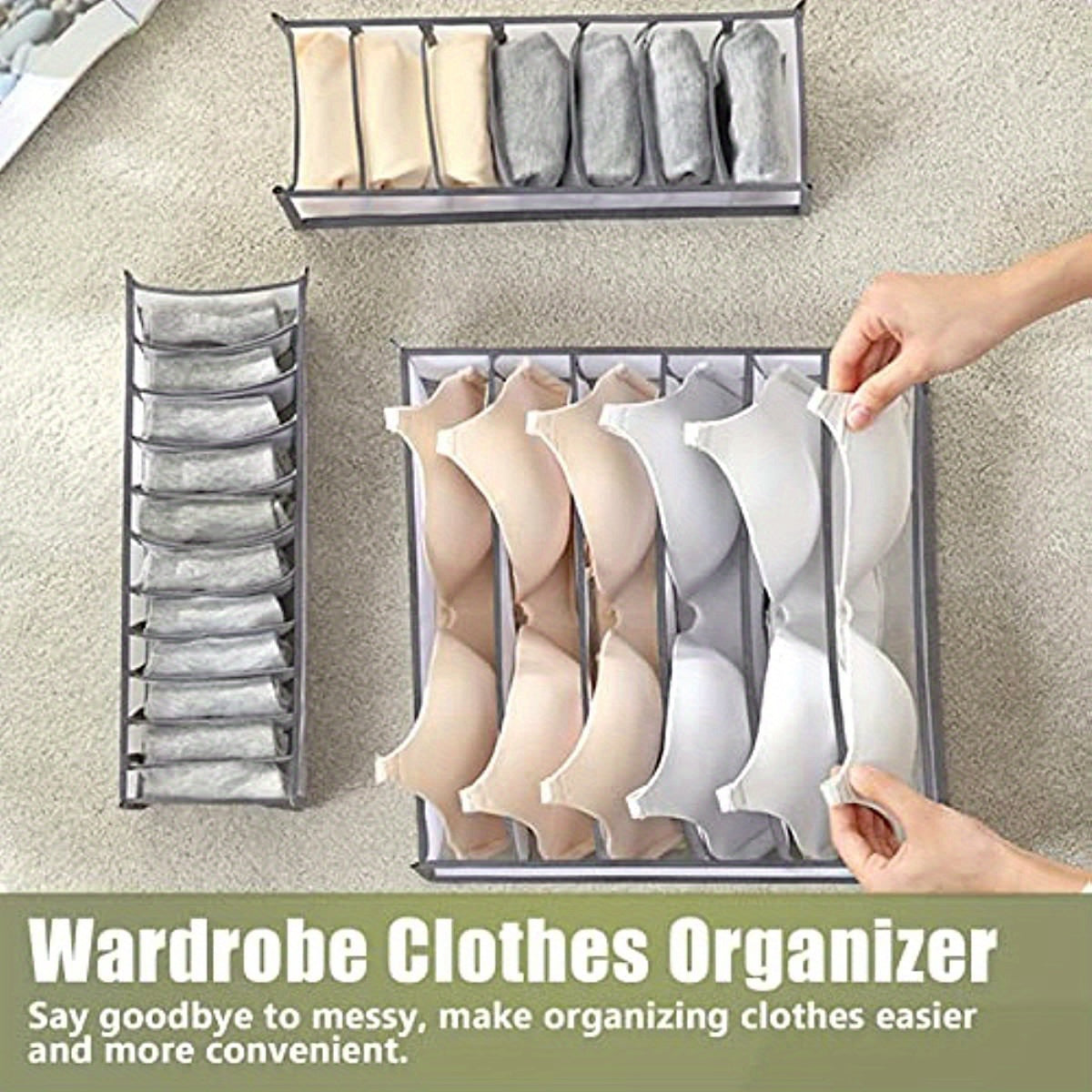 6-Compartment Bra & Underwear Organizer - Foldable Drawer Divider for Closet Storage