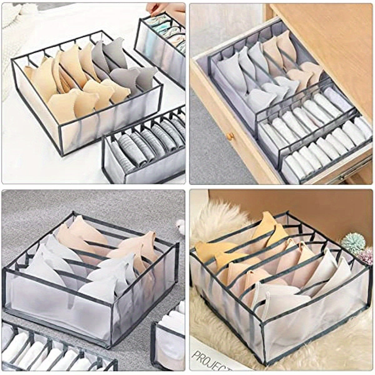 6-Compartment Bra & Underwear Organizer - Foldable Drawer Divider for Closet Storage