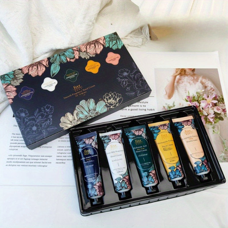5pcs Elegant Floral Fragrance Hand Cream Gift Set - Moisturizing & Nourishing, Alcohol-Free with Glycerin for All Skin Types