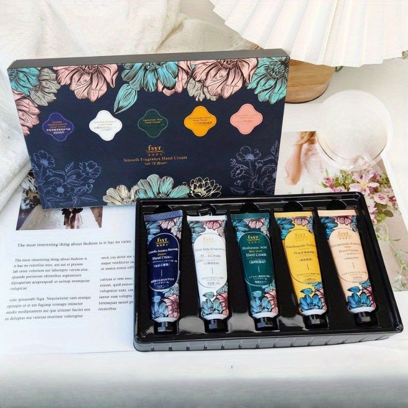 5pcs Elegant Floral Fragrance Hand Cream Gift Set - Moisturizing & Nourishing, Alcohol-Free with Glycerin for All Skin Types