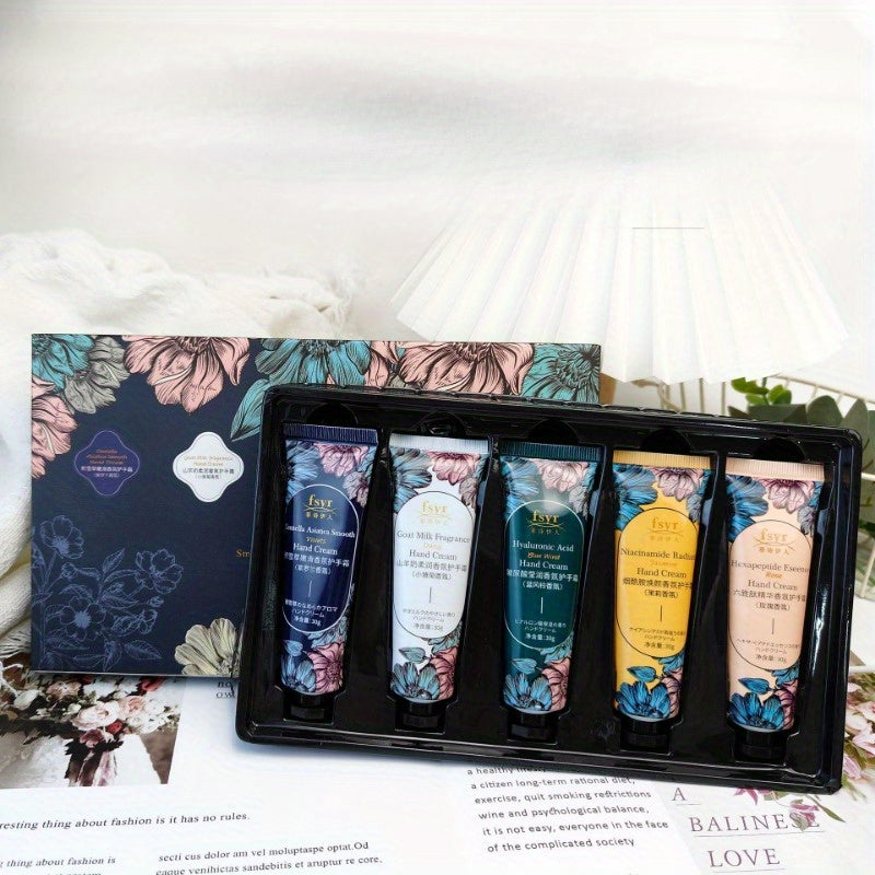 5pcs Elegant Floral Fragrance Hand Cream Gift Set - Moisturizing & Nourishing, Alcohol-Free with Glycerin for All Skin Types