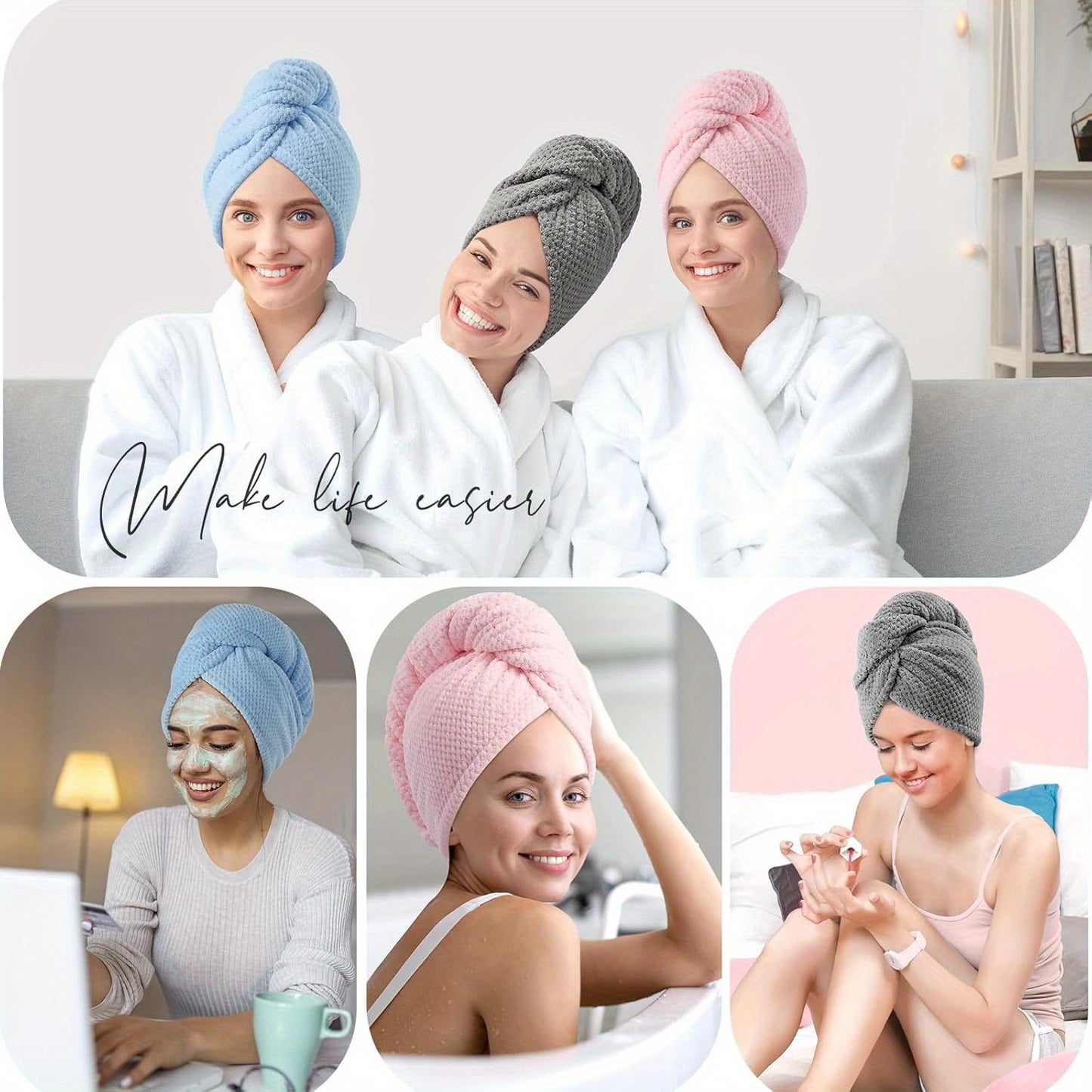 1/3 Pack SoftTouch Microfiber Hair Towel Wrap for Women