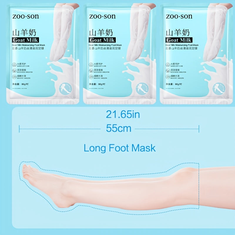 Goat Milk Extra-Long Foot Masks - 1 Pair, Aloe Scented, Moisturizing & Hydrating, Latex-Free for Soft Feet and Leg Care