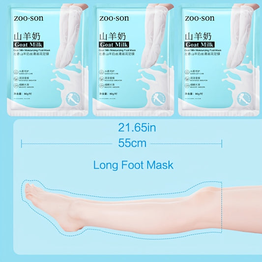 Goat Milk Extra-Long Foot Masks - 1 Pair, Aloe Scented, Moisturizing & Hydrating, Latex-Free for Soft Feet and Leg Care