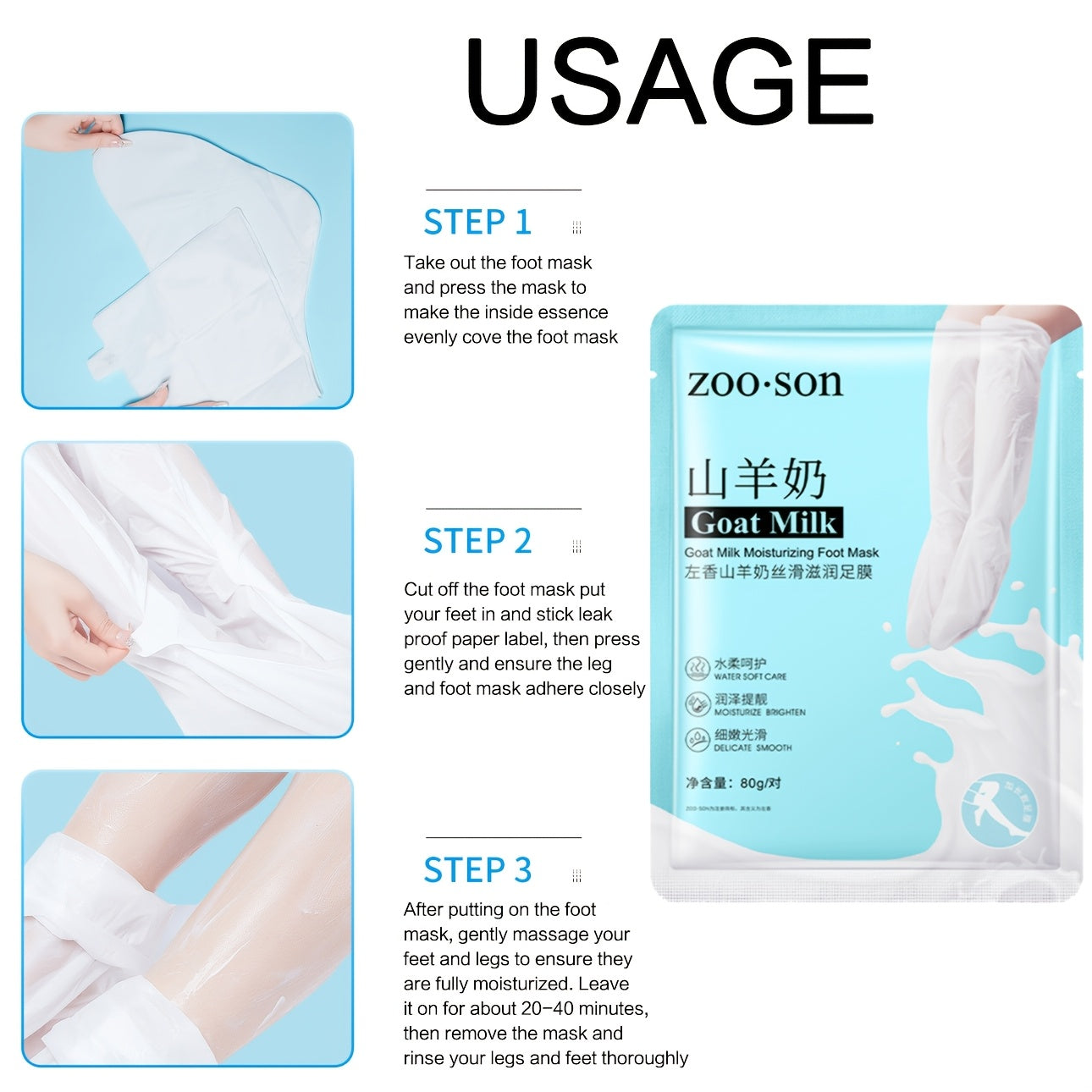 Goat Milk Extra-Long Foot Masks - 1 Pair, Aloe Scented, Moisturizing & Hydrating, Latex-Free for Soft Feet and Leg Care