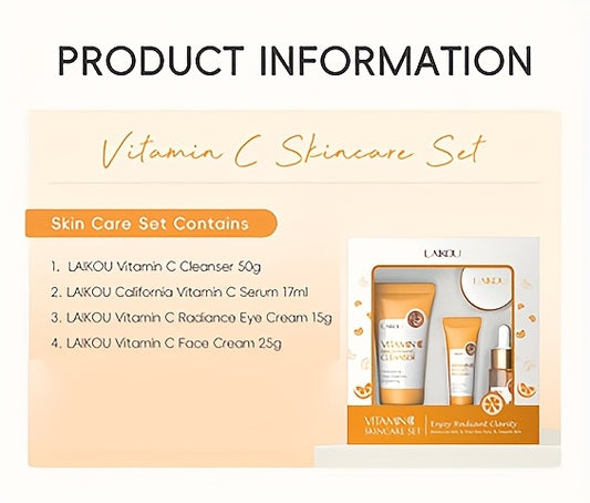 Vitamin C Skincare Gift Set - 4pcs Hydrating & Moisturizing Facial Care Kit with Hyaluronic Acid, Alcohol-Free for All Skin Types