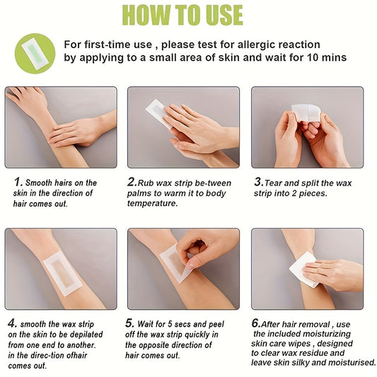 Green Aloe Vera Hair Removal Wax Strips Ready-To-Use Peel-Off Face