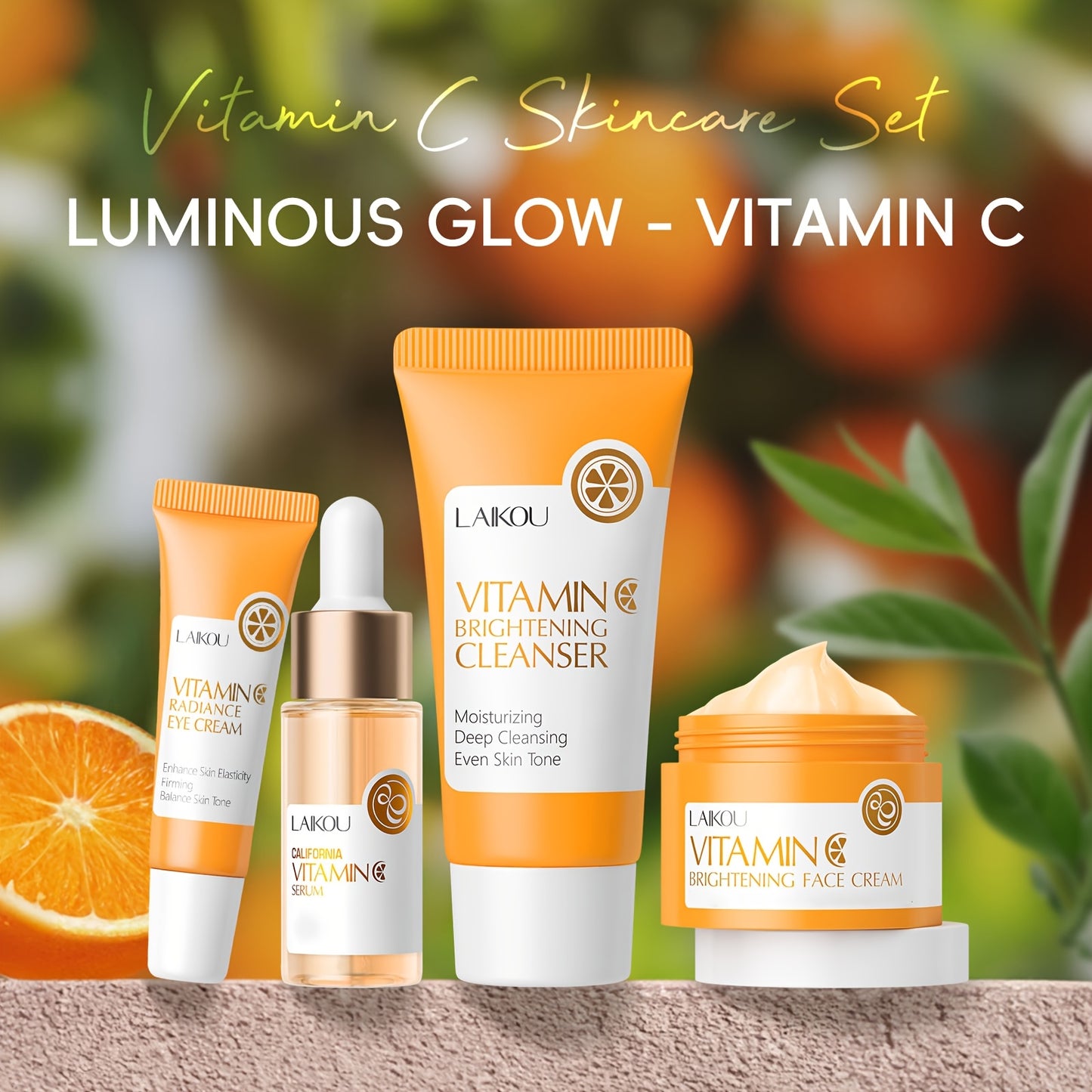 Vitamin C Skincare Gift Set - 4pcs Hydrating & Moisturizing Facial Care Kit with Hyaluronic Acid, Alcohol-Free for All Skin Types