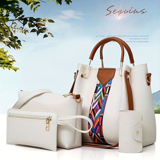 A Set of 4 Stylish Bags for Women: a Large Capacity Tote Bag Paired with a Crossbody Bag And a Clutch