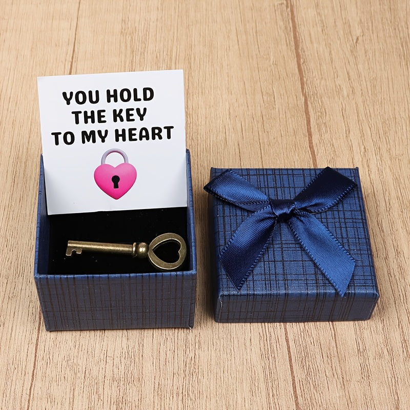 Charming Key-Themed Gift Box with 'You Hold The Key to My Heart' Message Card