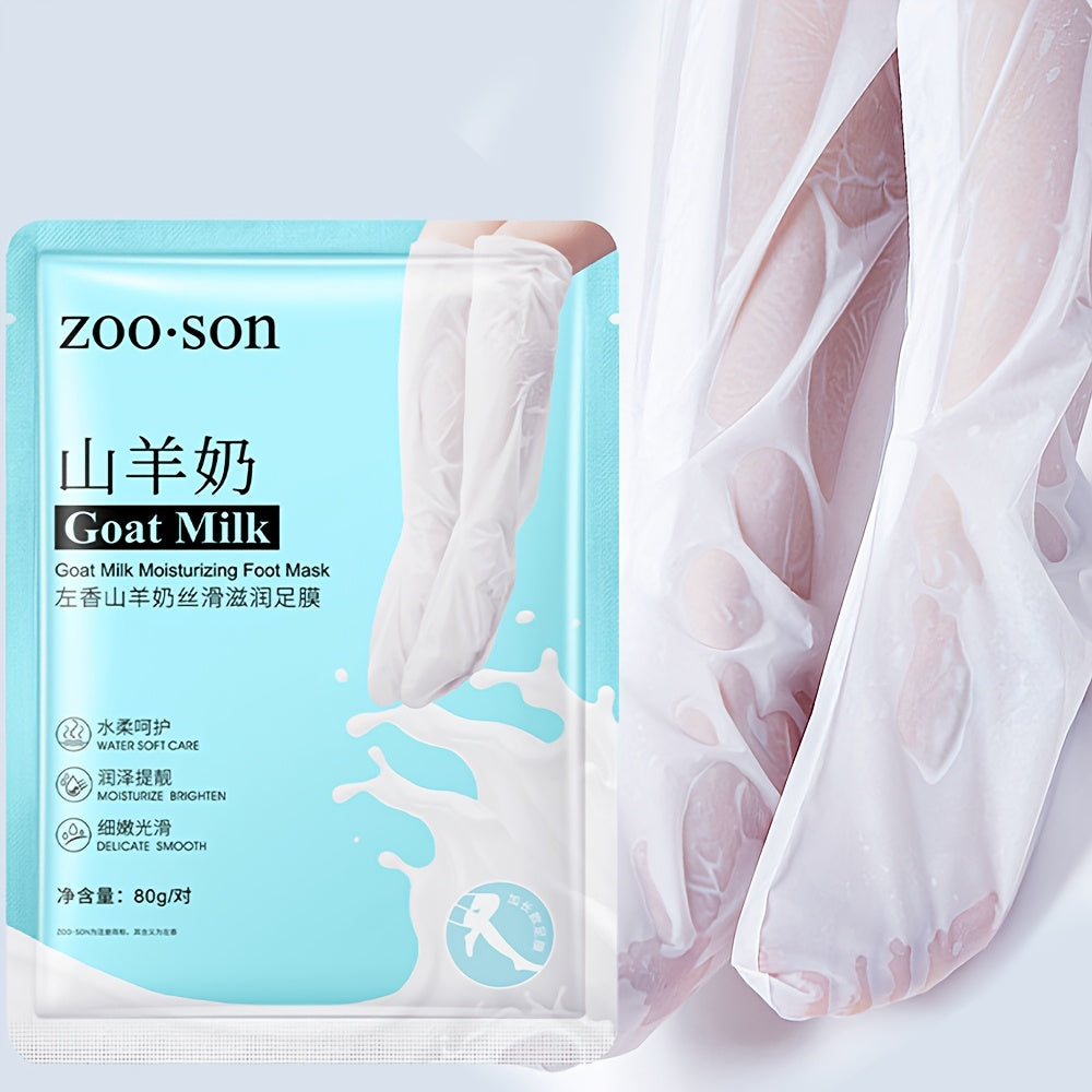 Goat Milk Extra-Long Foot Masks - 1 Pair, Aloe Scented, Moisturizing & Hydrating, Latex-Free for Soft Feet and Leg Care