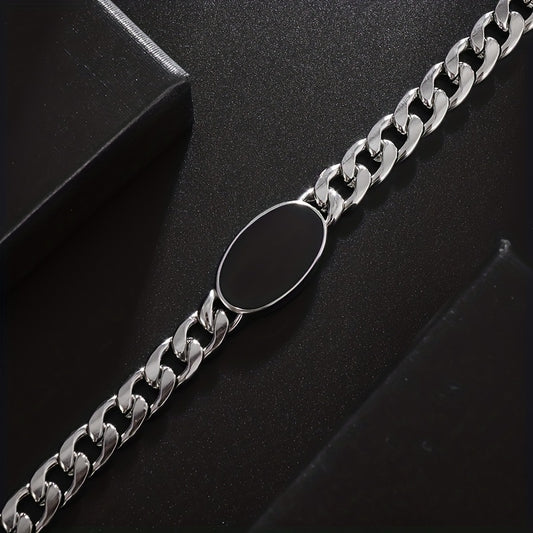 Fashion Classic Trend Cuban Chain Black Oval Charm Bracelet