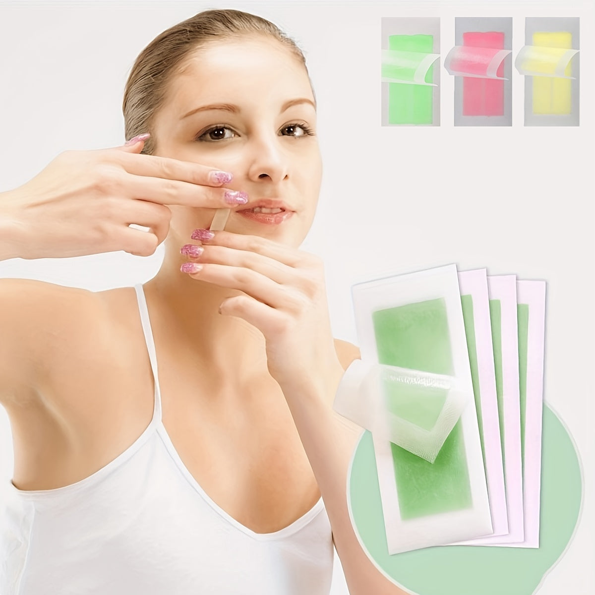 Green Aloe Vera Hair Removal Wax Strips Ready-To-Use Peel-Off Face