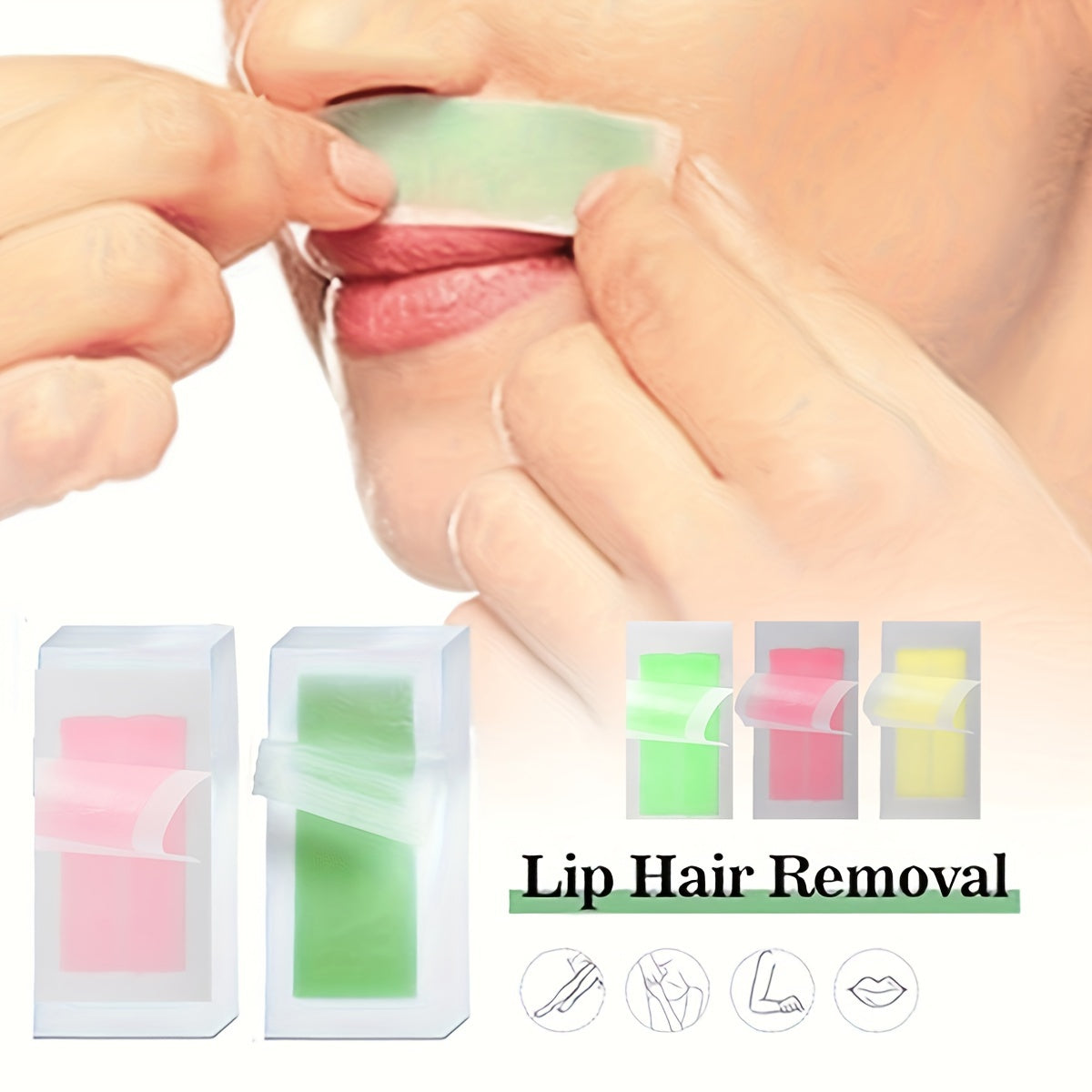 Green Aloe Vera Hair Removal Wax Strips Ready-To-Use Peel-Off Face