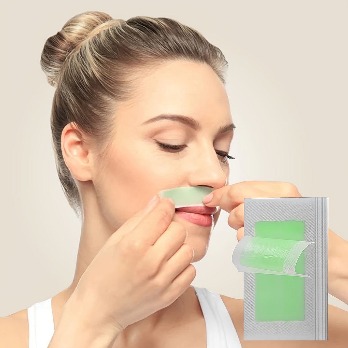Green Aloe Vera Hair Removal Wax Strips Ready-To-Use Peel-Off Face