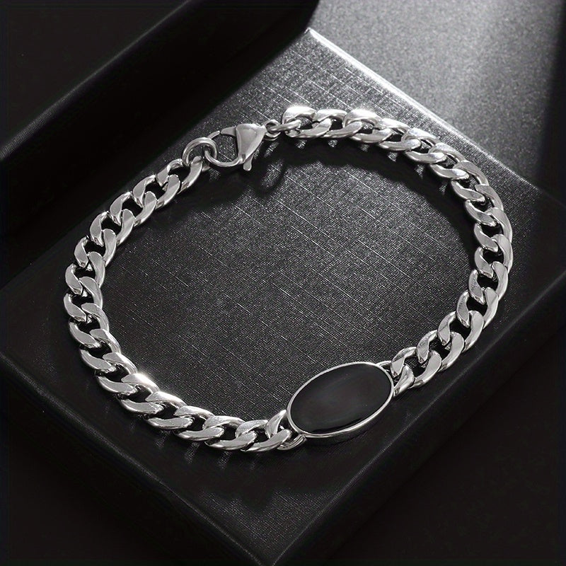 Fashion Classic Trend Cuban Chain Black Oval Charm Bracelet