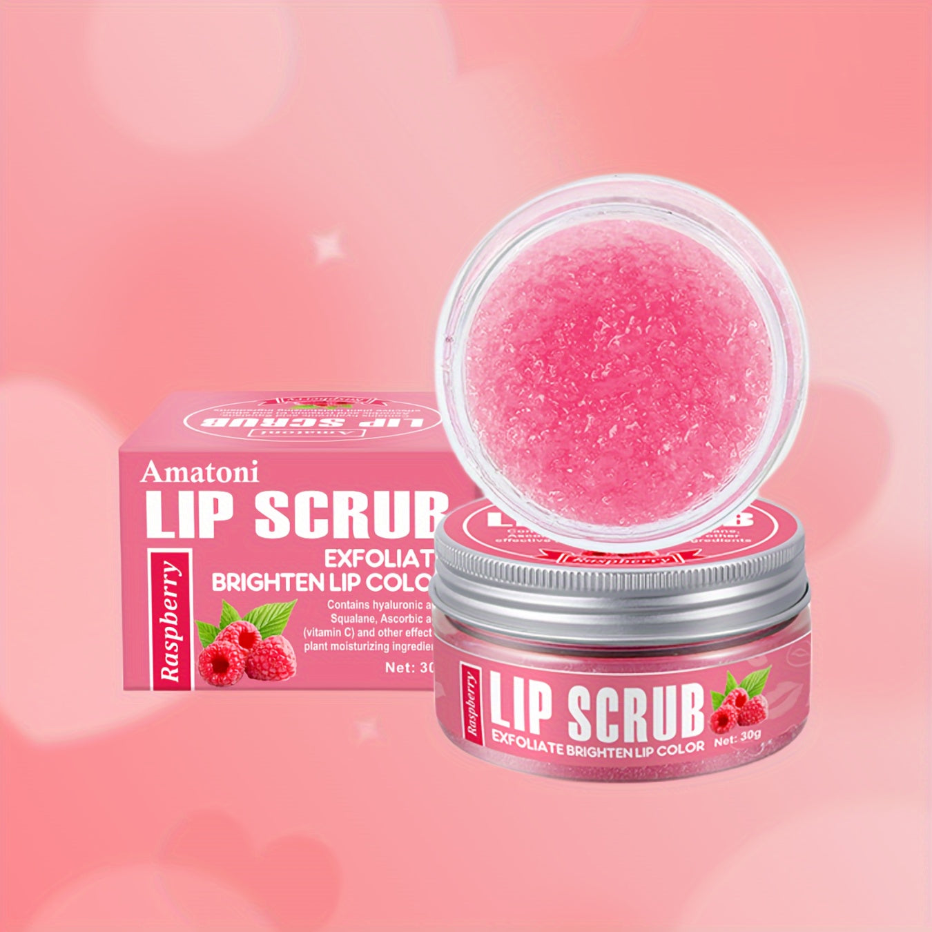 Raspberry Flavored Lip Scrub 30g With Squalene, Deep Hydration Nourishment, Long-Lasting Moisturizing