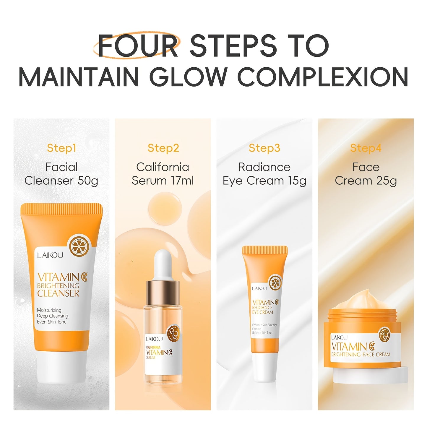 Vitamin C Skincare Gift Set - 4pcs Hydrating & Moisturizing Facial Care Kit with Hyaluronic Acid, Alcohol-Free for All Skin Types
