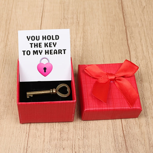 Charming Key-Themed Gift Box with 'You Hold The Key to My Heart' Message Card