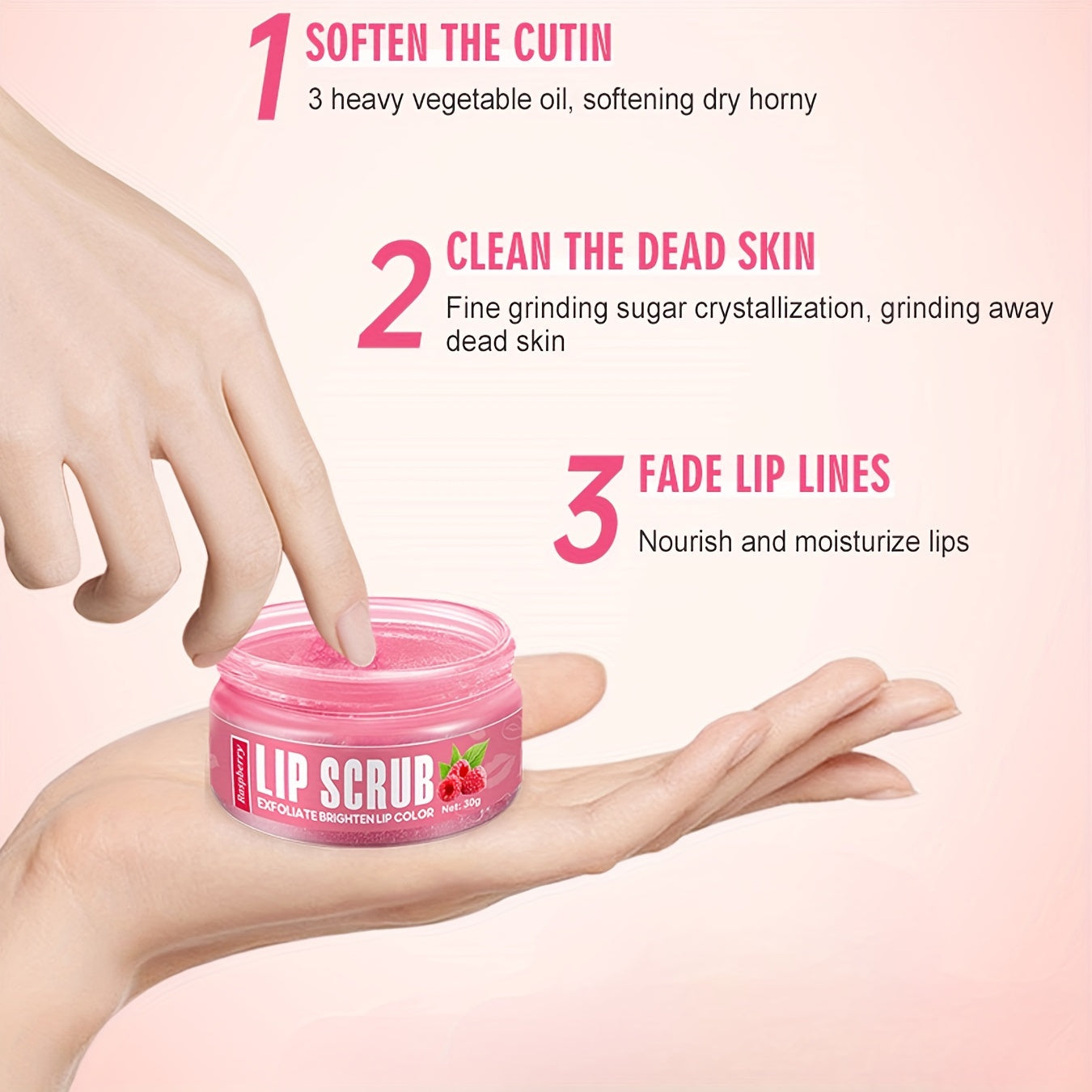 Raspberry Flavored Lip Scrub 30g With Squalene, Deep Hydration Nourishment, Long-Lasting Moisturizing