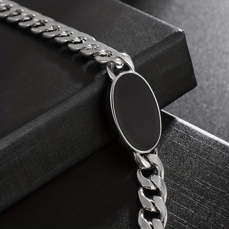 Fashion Classic Trend Cuban Chain Black Oval Charm Bracelet