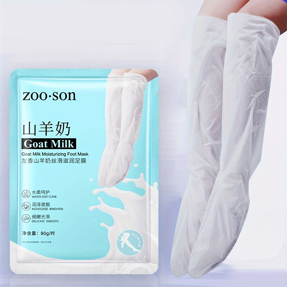 Goat Milk Extra-Long Foot Masks - 1 Pair, Aloe Scented, Moisturizing & Hydrating, Latex-Free for Soft Feet and Leg Care