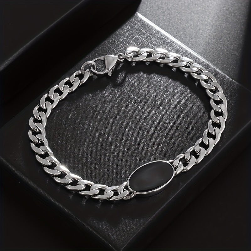 Fashion Classic Trend Cuban Chain Black Oval Charm Bracelet