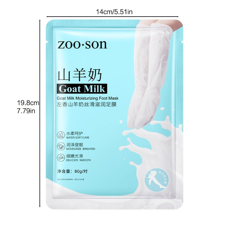 Goat Milk Extra-Long Foot Masks - 1 Pair, Aloe Scented, Moisturizing & Hydrating, Latex-Free for Soft Feet and Leg Care