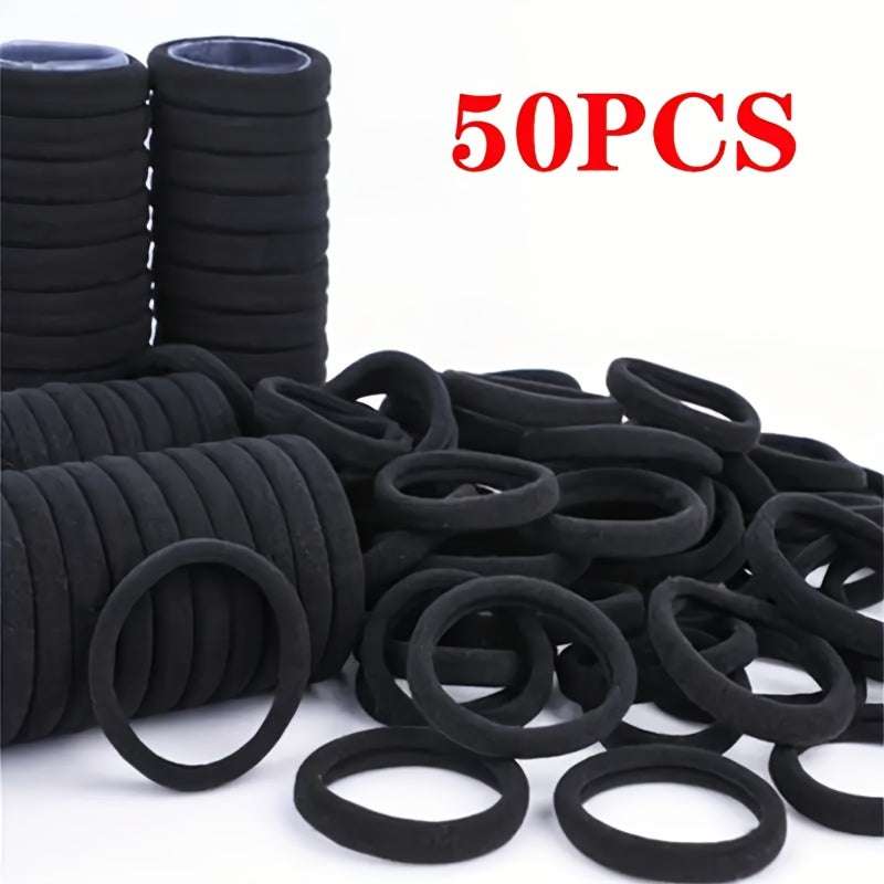 50pcs Adjustable Black Hair Ties for Women - High Elasticity