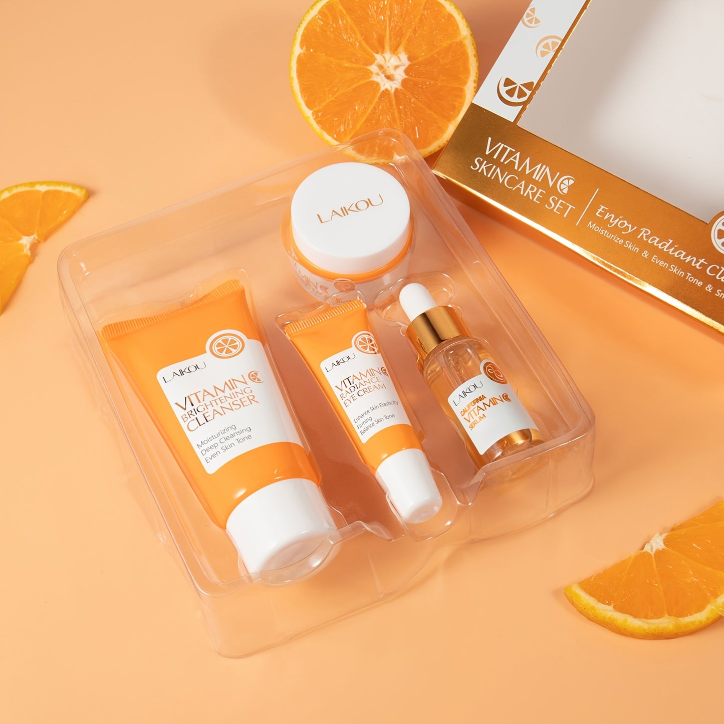 Vitamin C Skincare Gift Set - 4pcs Hydrating & Moisturizing Facial Care Kit with Hyaluronic Acid, Alcohol-Free for All Skin Types