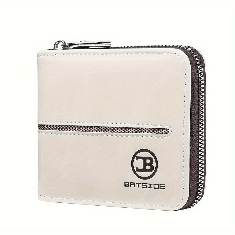 Vintage PU Leather Wallet for Men, Business Style Zippered Credit Card Case with Embossed Lettering