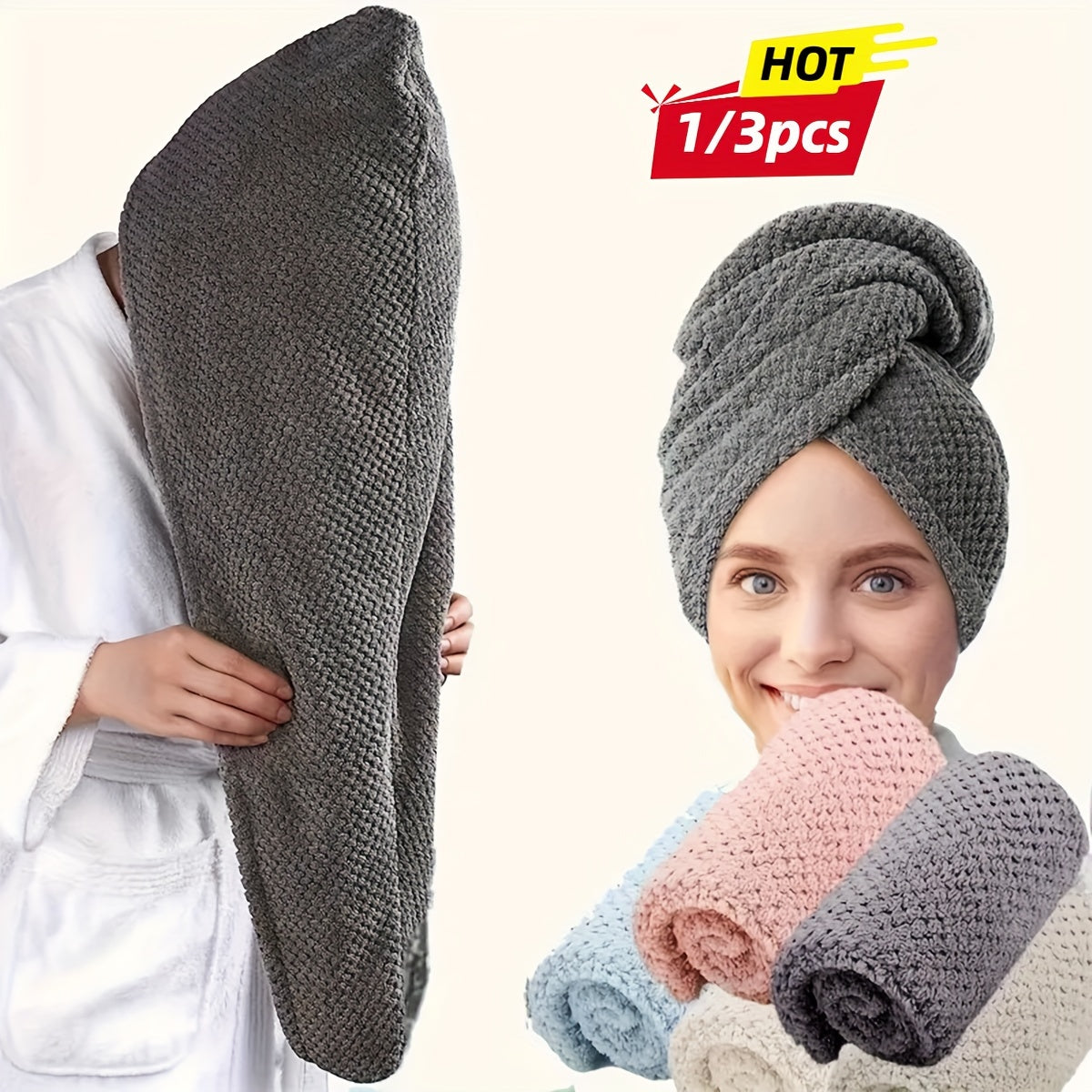 1/3 Pack SoftTouch Microfiber Hair Towel Wrap for Women