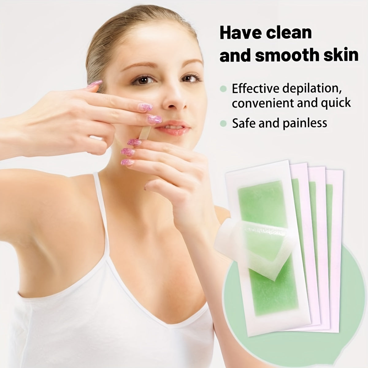 Green Aloe Vera Hair Removal Wax Strips Ready-To-Use Peel-Off Face