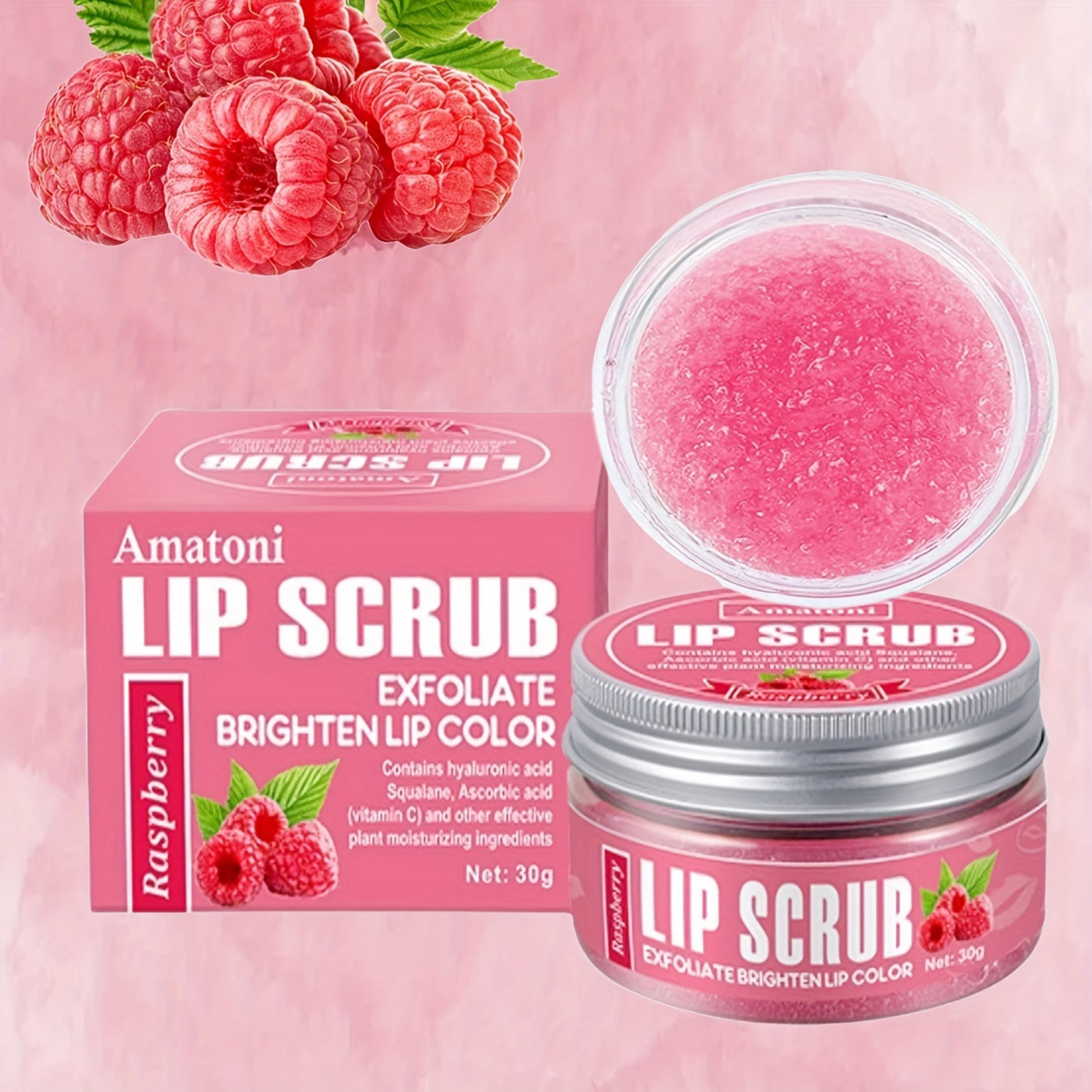 Raspberry Flavored Lip Scrub 30g With Squalene, Deep Hydration Nourishment, Long-Lasting Moisturizing