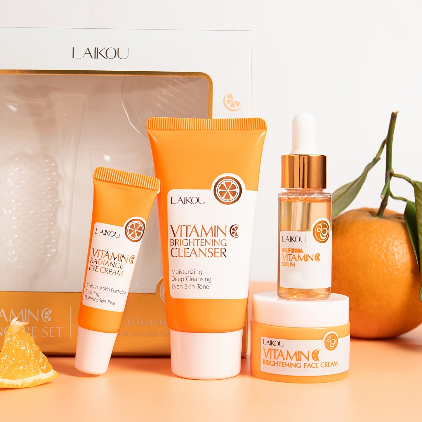 Vitamin C Skincare Gift Set - 4pcs Hydrating & Moisturizing Facial Care Kit with Hyaluronic Acid, Alcohol-Free for All Skin Types