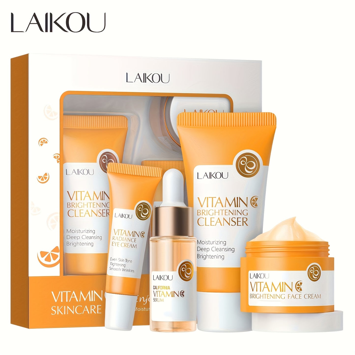 Vitamin C Skincare Gift Set - 4pcs Hydrating & Moisturizing Facial Care Kit with Hyaluronic Acid, Alcohol-Free for All Skin Types