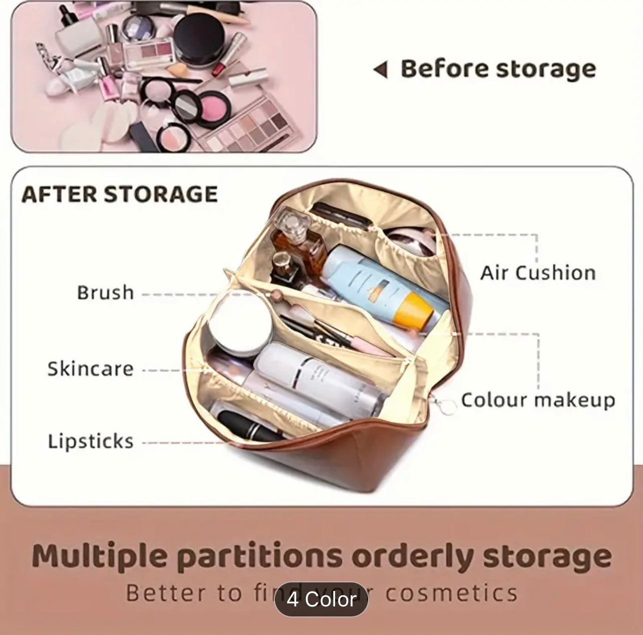 1pc Large Portable Capacity Cosmetic Bag For Women