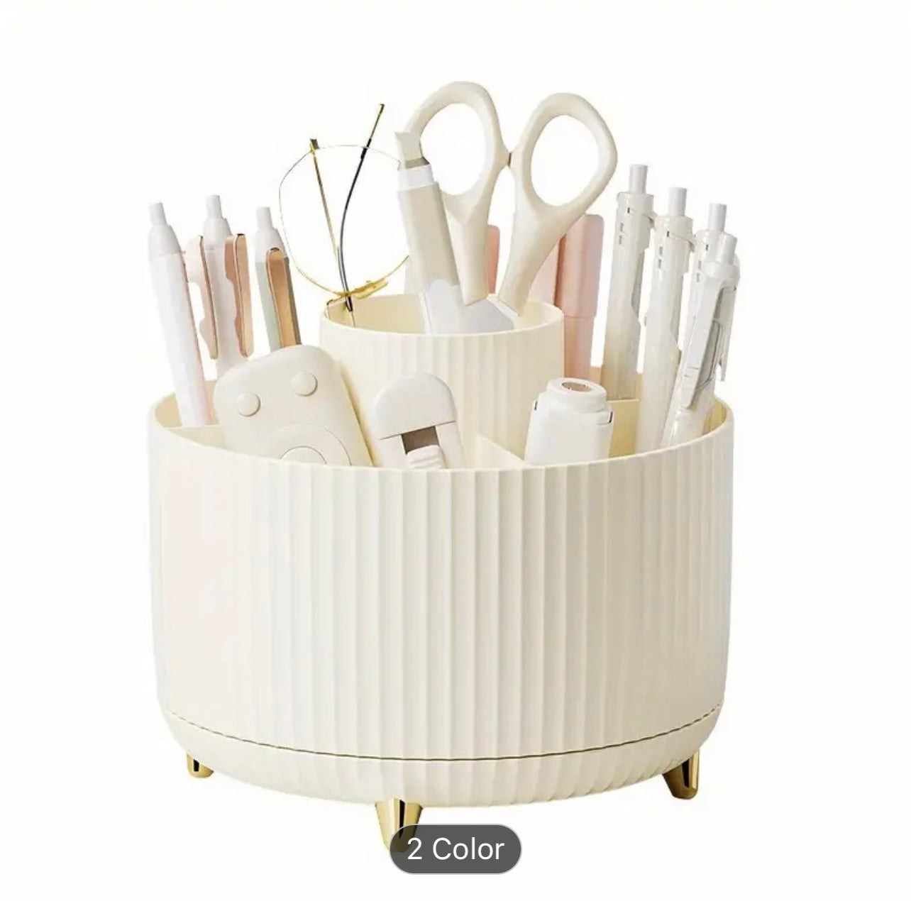 360° Rotating Desk Organizer: Cute Pen Cup Pot for Office, School, Home, Art Supplies - 5 Slots, 360° Rotation, Plastic Material