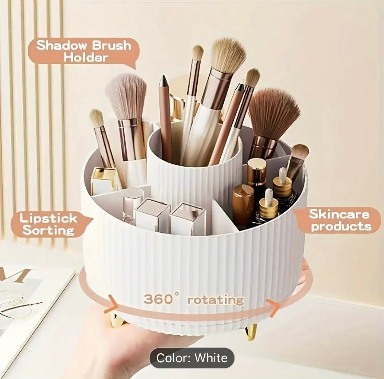360° Rotating Desk Organizer: Cute Pen Cup Pot for Office, School, Home, Art Supplies - 5 Slots, 360° Rotation, Plastic Material