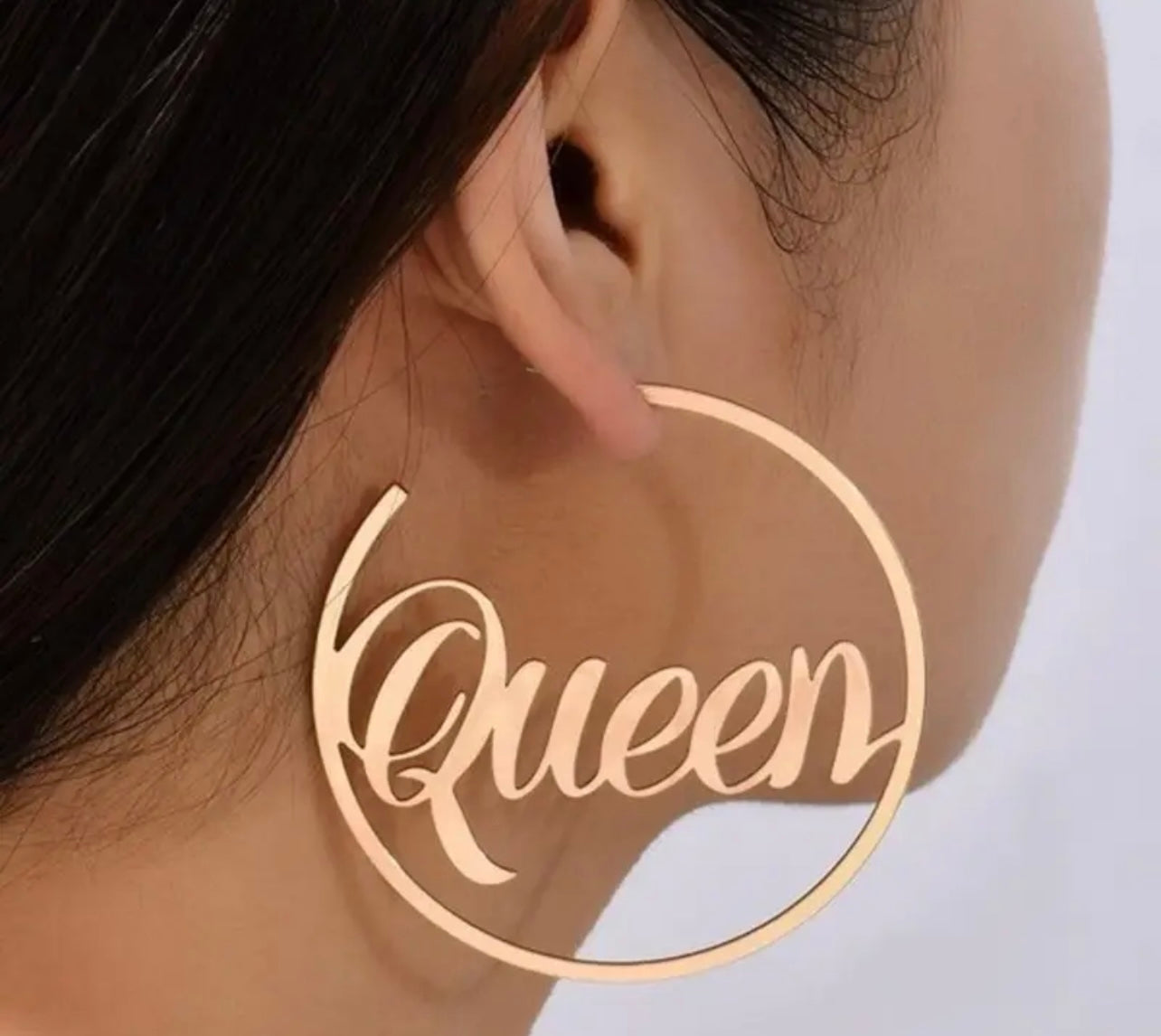 Large Hoop Earrings For Women With "Queen" Script, French Style, Sweet & Simple