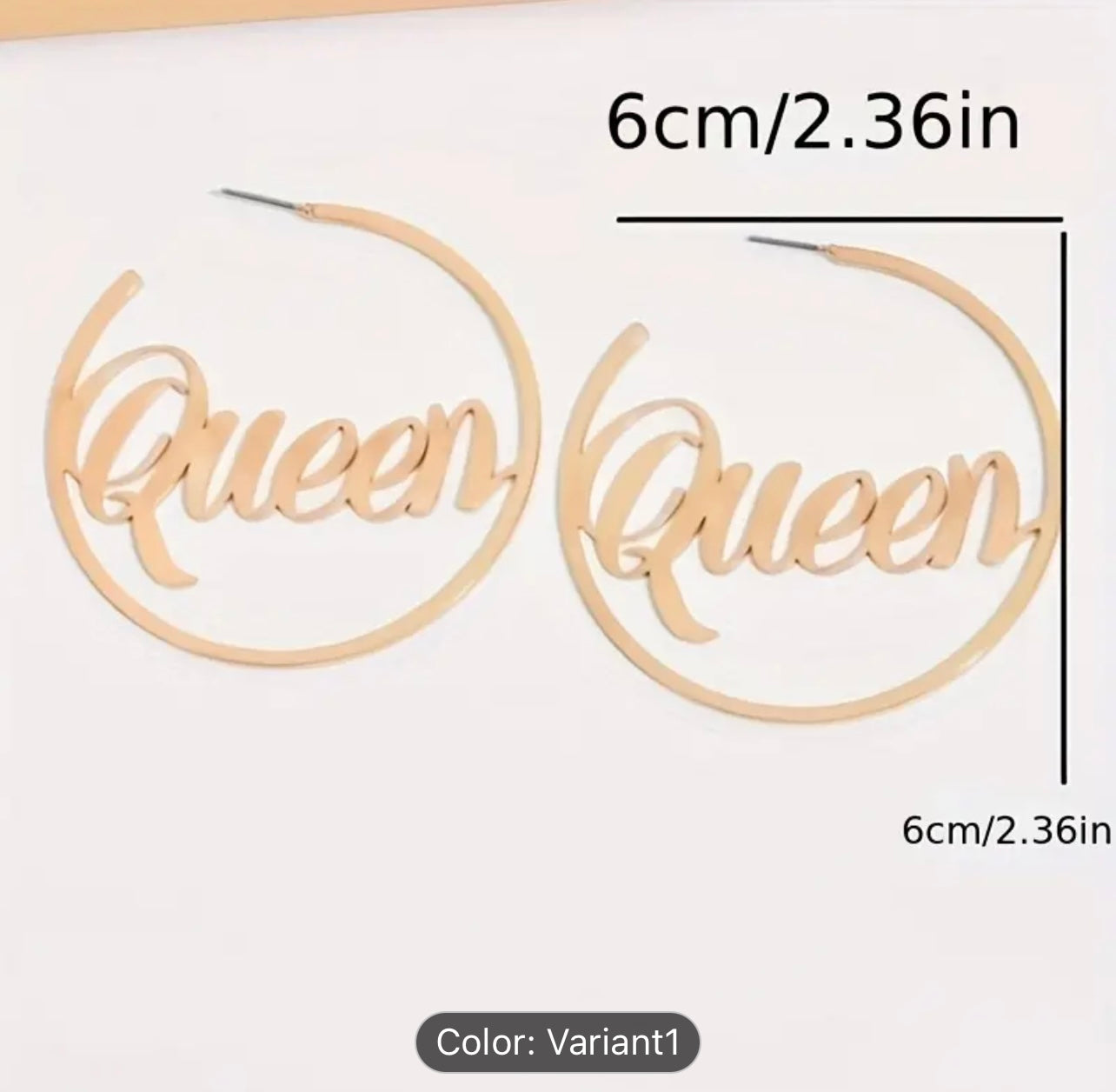 Large Hoop Earrings For Women With "Queen" Script, French Style, Sweet & Simple
